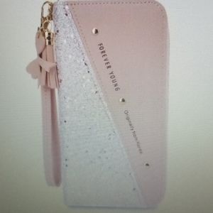 Pink Tassel Charm Contrast Glitter Purse